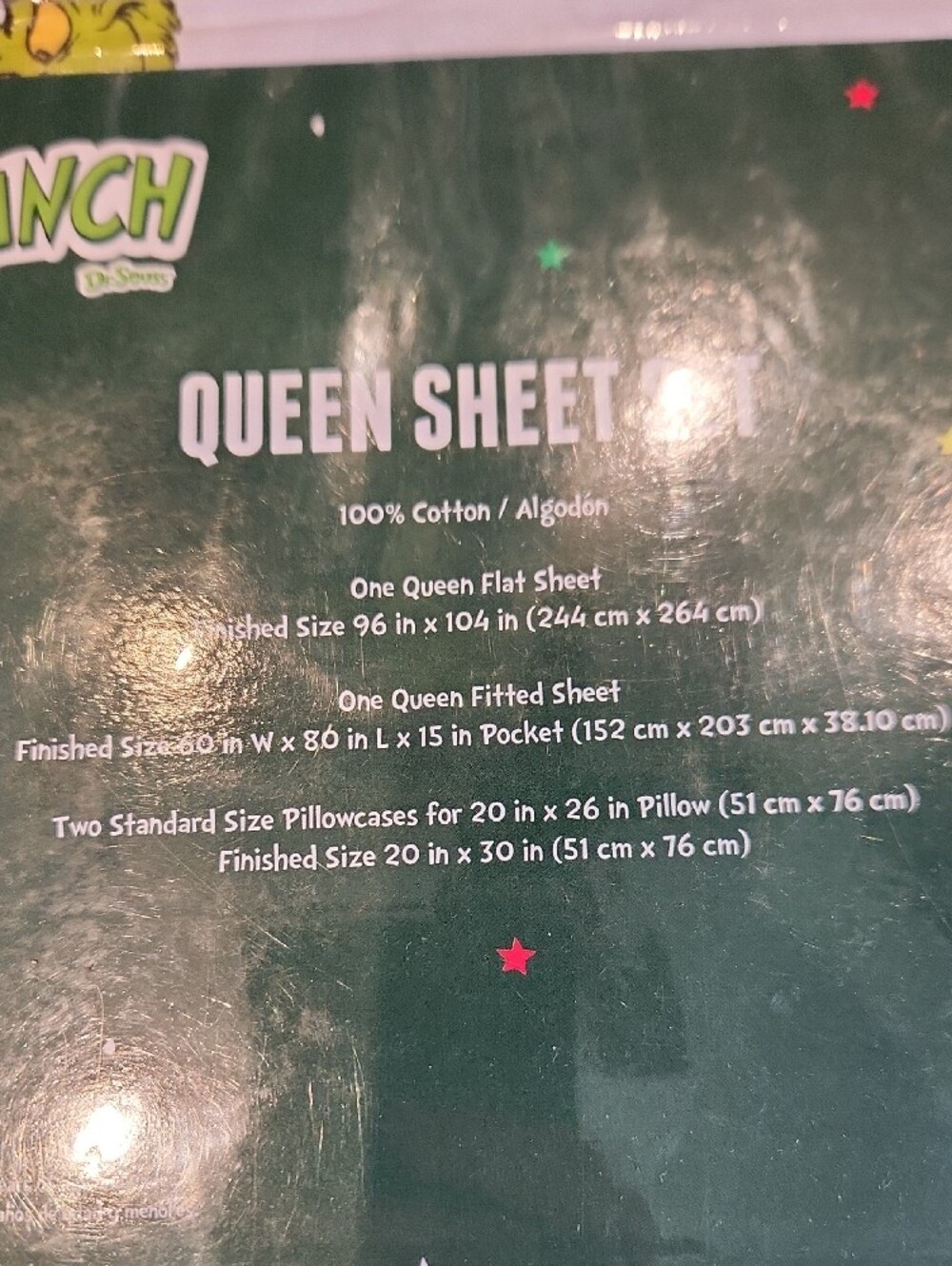 NWT The Grinch Dr. Seuss Queen Sheet Set - White and Green Holiday Print - Picture 3 of 5